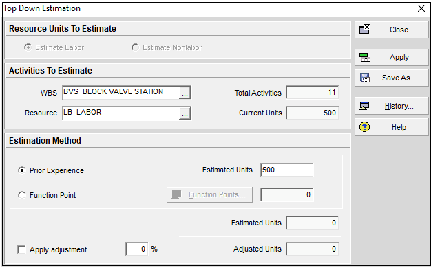 Top Down Estimation Window 