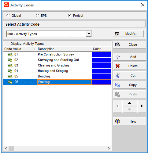 Primavera P6 Activity Codes Figure 6