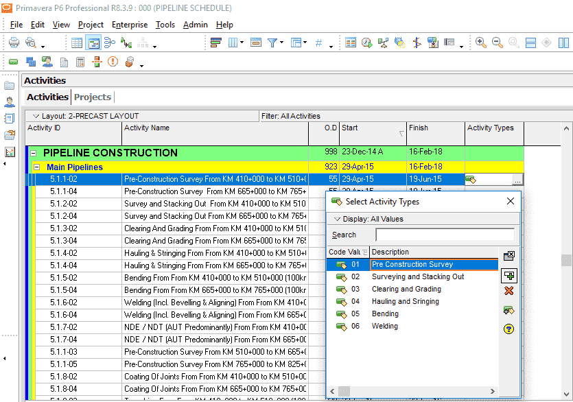 Primavera P6 Activity Codes Figure 7