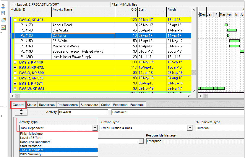 Primavera P6 Adding Activities Figure 1