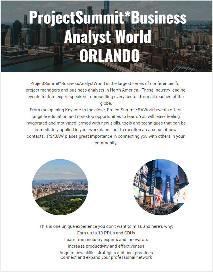 ProjectSummit Business Analyst World Orlando projectcubicle