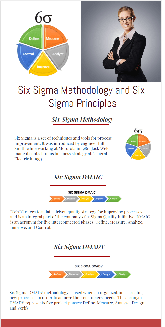 Six Sigma Methodology DMAIC DMADV Six Sigma Principles infographic