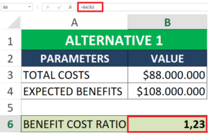 simple benefit-cost ratio EXCEL CALCULATION EXAMPLE steps