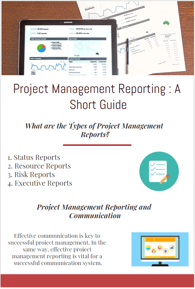 project management reporting tools, methods, types of reports in project management reporting and communication infographic