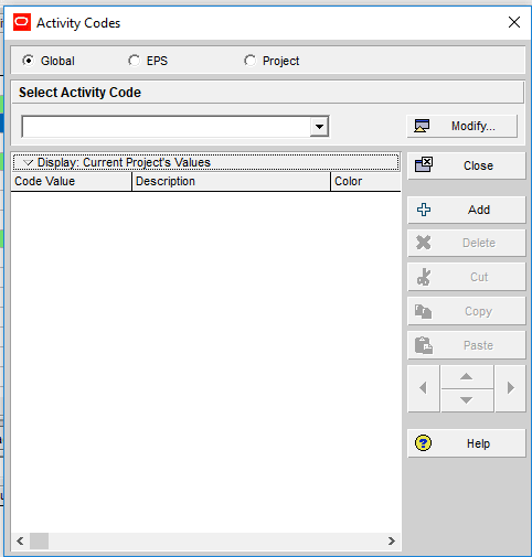 Figure 1 Activity Codes Window