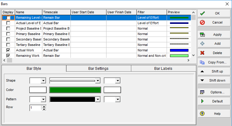 Figure 1 Bars -primavera p6 summary bar