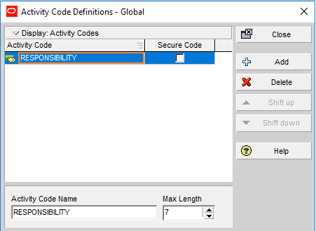 Figure 2 Activity Code Definitions