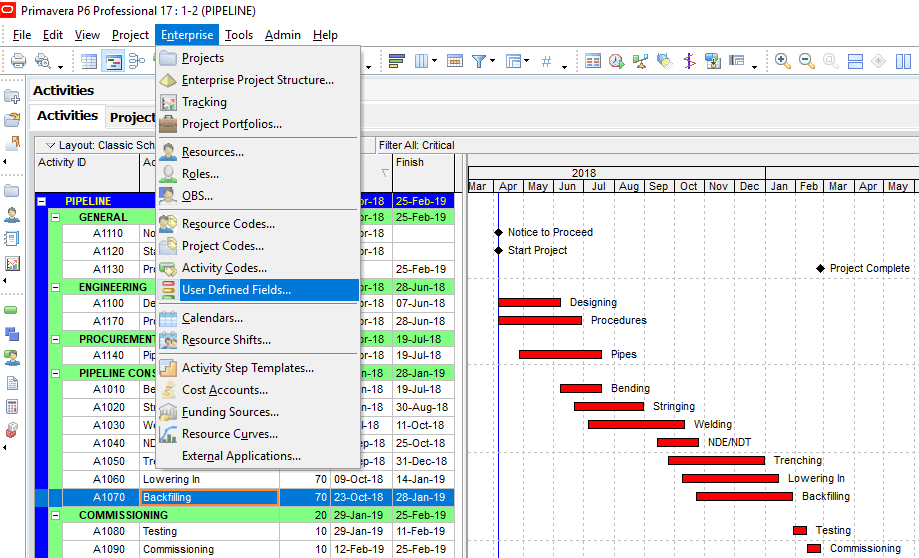 Figure 2 Enterprise - User Defined Fields