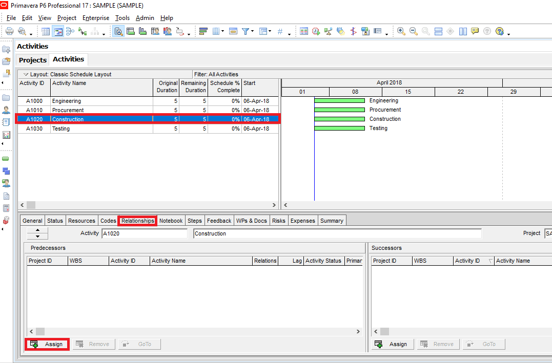 Figure 2 Relationship Tab-Min -How To Link Activities In Primavera P6