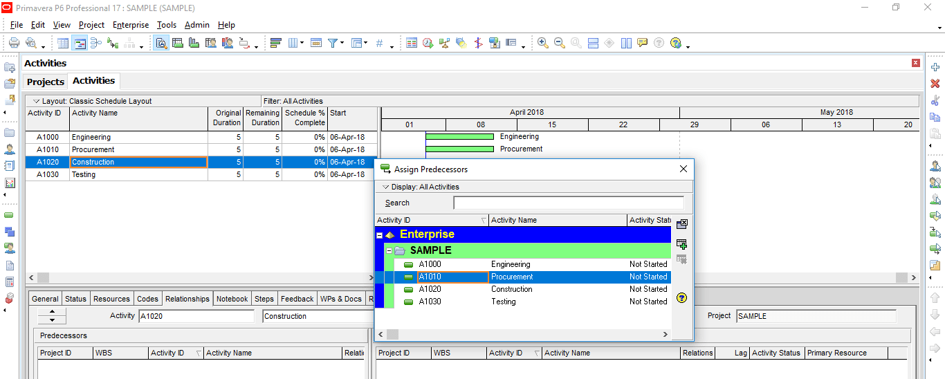 Figure 3 Assign Predecessor-Min -Figure 1 P6 Bottom Layout-Min -Primavera P6 Driving Relationships