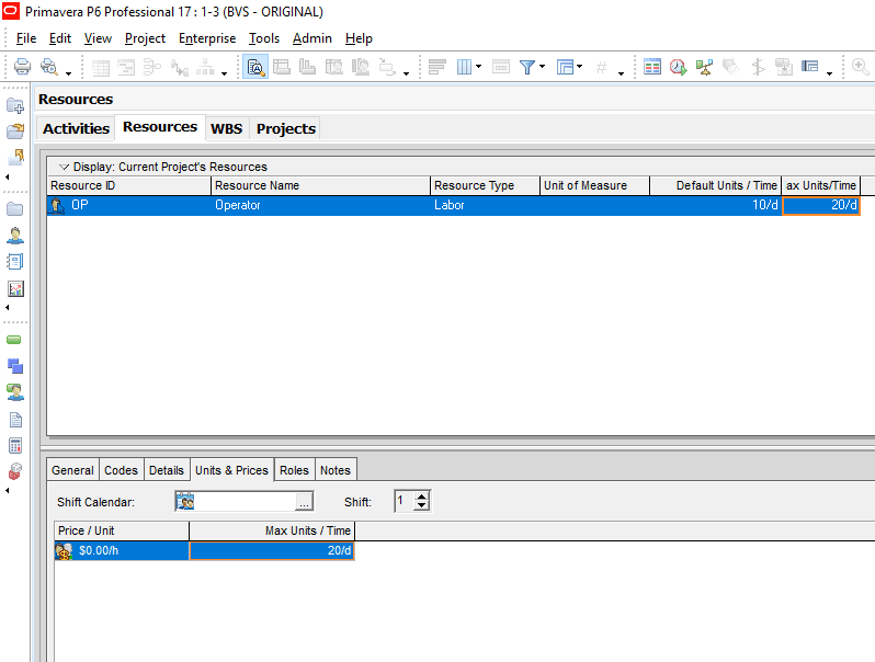 Figure 3 Resource Leveling definiton example primavera p6