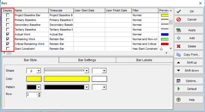 Figure 3 Display Column - Primavera Project Management - Primavera Bar Labels Bar Chart