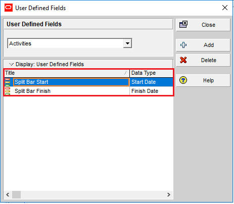 Figure 3 Split Bar Start and Split Bar Finish -Primavera P6 Activity Splitting