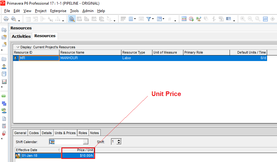 Figure 3 Unit Price- Primavera P6 Cost Management