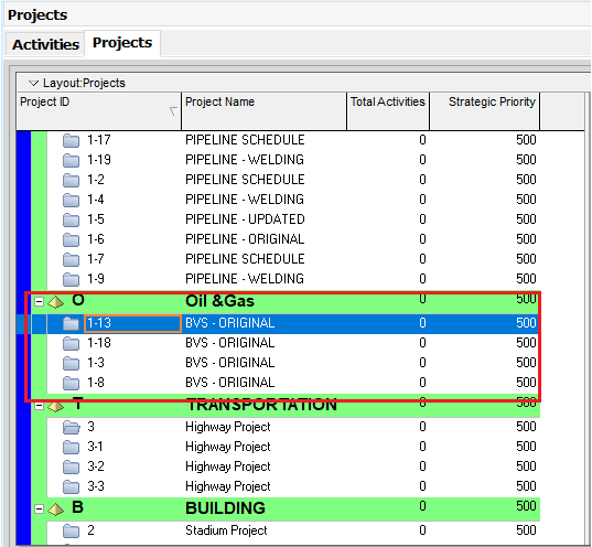 Figure 4 EPS Level Projects -Primavera Project Portfolio Management Software - Enterprise Project Structure