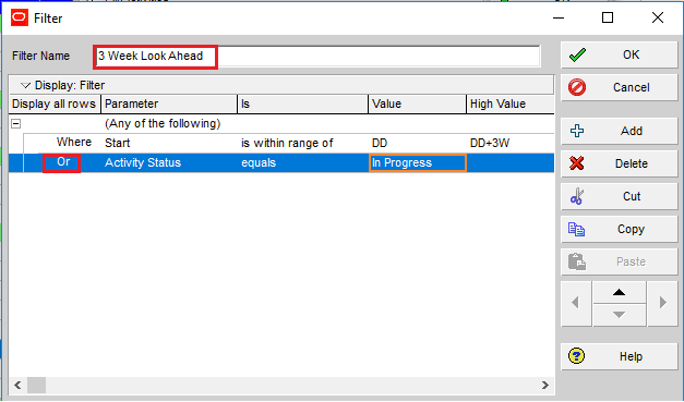 Figure 4 Filter Parameters Three Week Look Ahead Template Filter