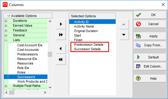 Figure 5-Predecessor Details and Successor Details -Figure 1 P6 Bottom Layout-min -how to link activities in primavera P6