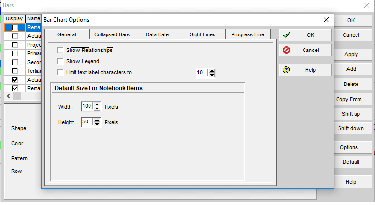 primavera p6 bar labels