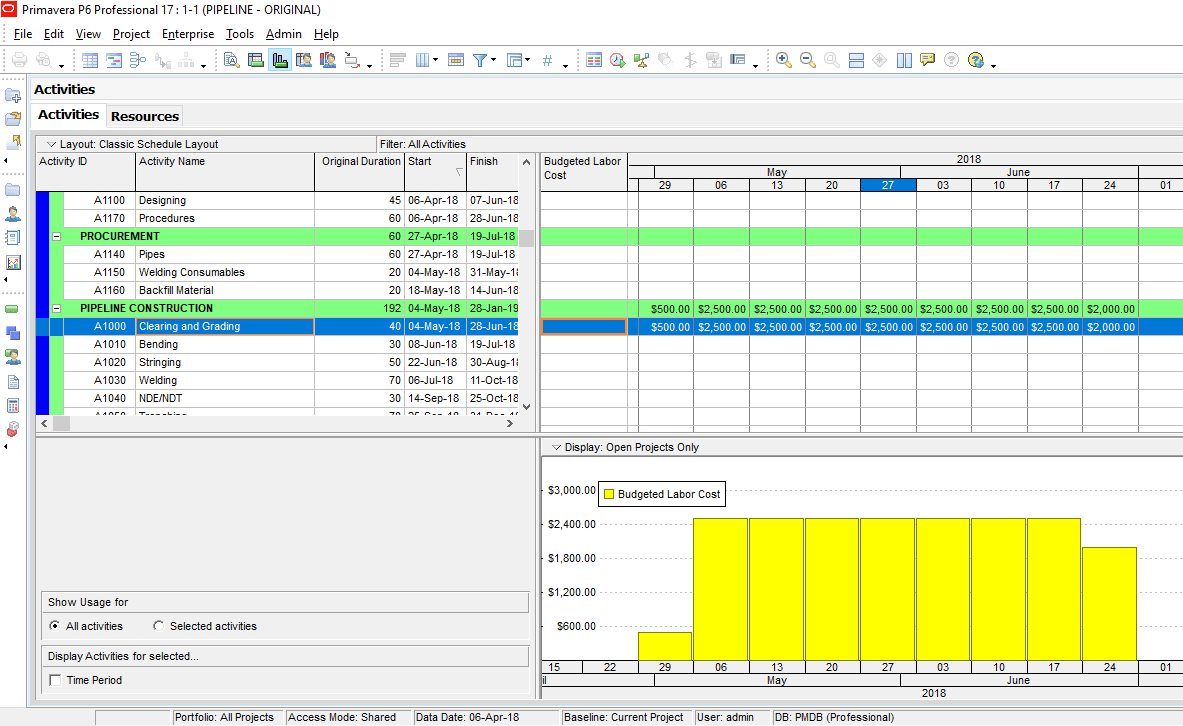 Figure 6 Cost Loading Histogram -cost loaded schedule primavera p6