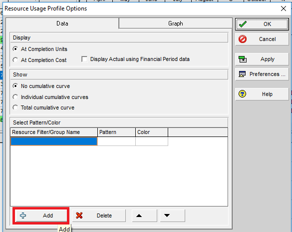 Figure 6 Resource Usage Profile Options Add