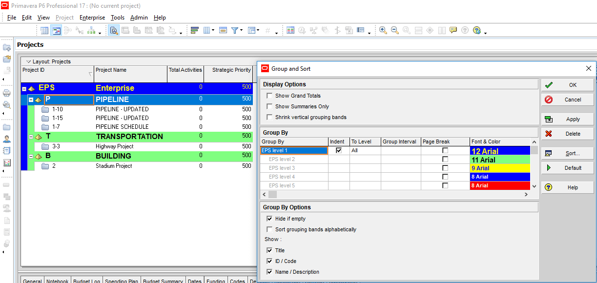 Figure 8 Group and Sort - Primavera Project Portfolio Management