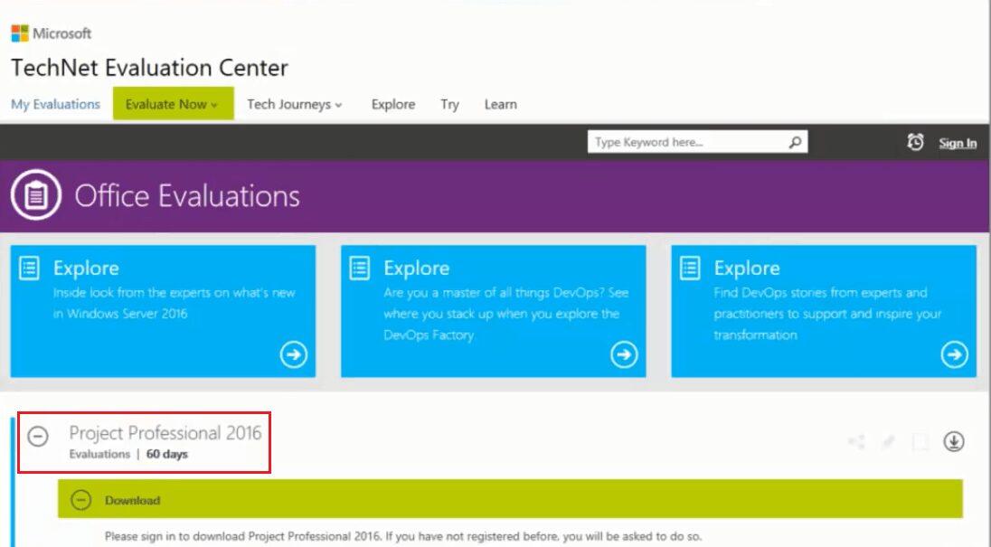 Figure 2 -Microsoft Technet Evaluation Center