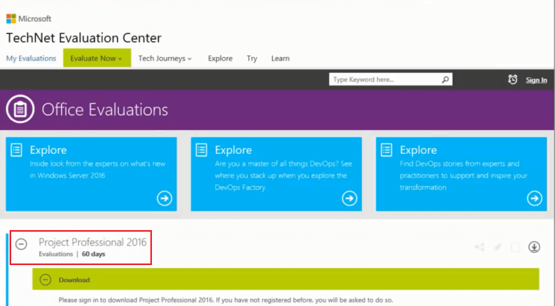 Figure 2 -Microsoft TechNet Evaluation Center 