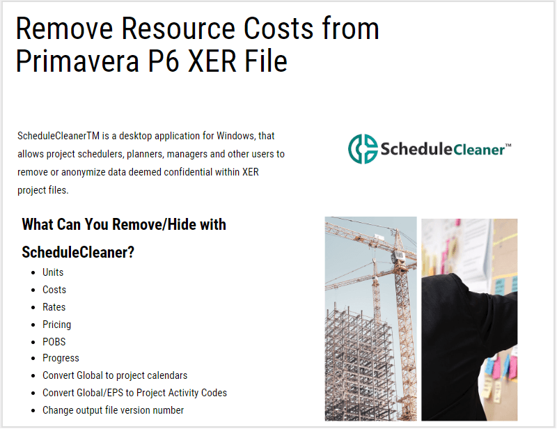 Remove Resource Costs from Primavera P6 XER File ScheduleCleaner