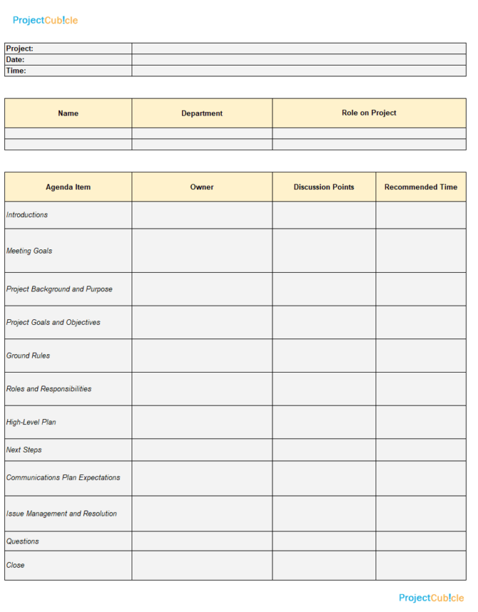 Sample Kickoff Meeting Agenda Template