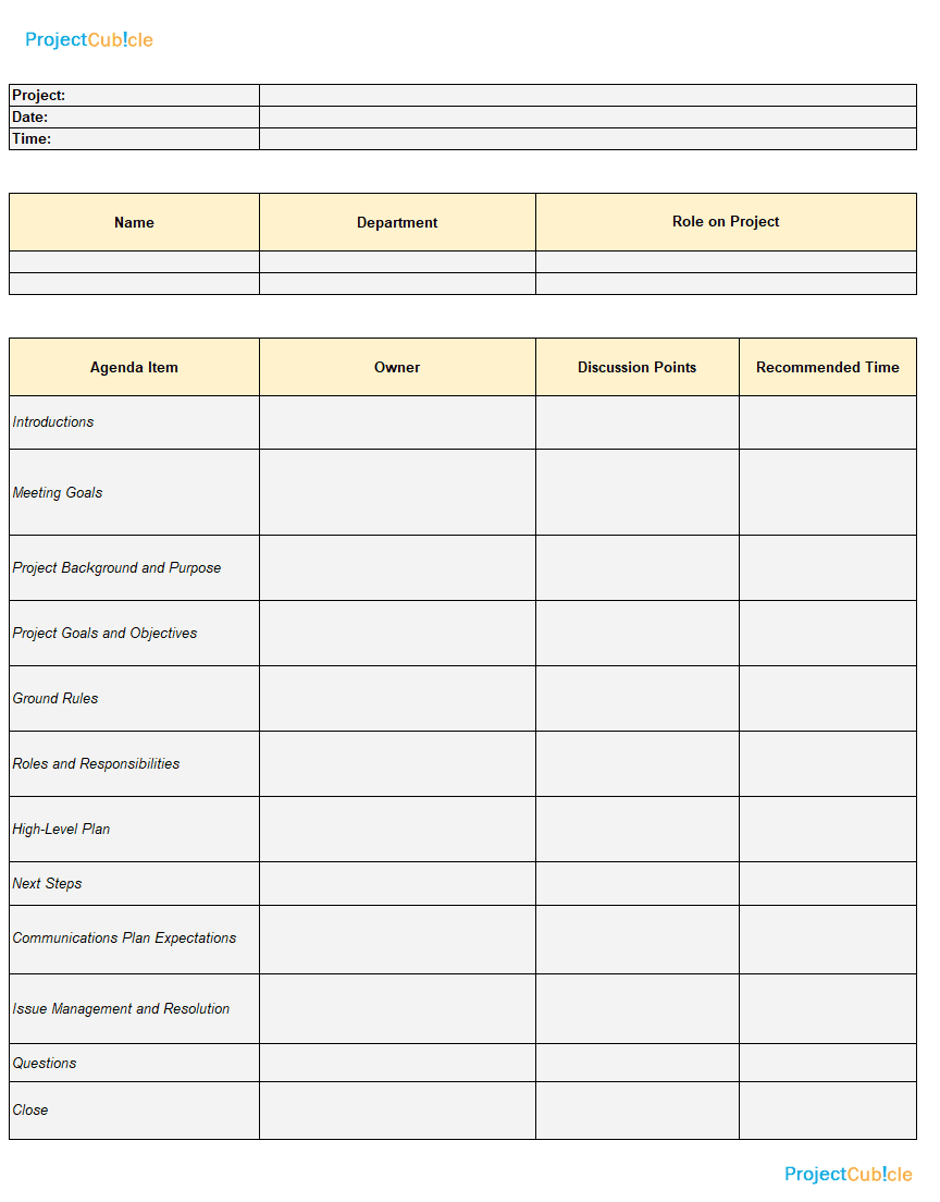 Sample Kickoff Meeting Agenda Template