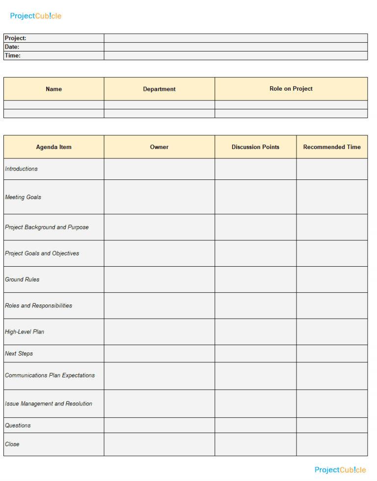 A Sample Kickoff Meeting Agenda Template For Projects Projectcubicle