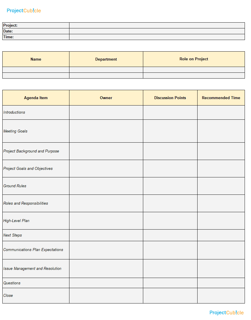 A Sample Kickoff Meeting Agenda Template for Projects - projectcubicle Throughout Kick Off Meeting Agenda Template