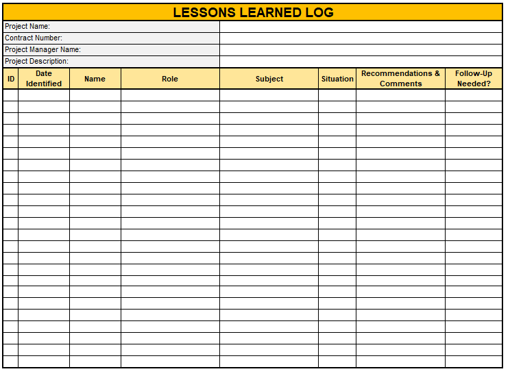 Lessons Learned Template Example