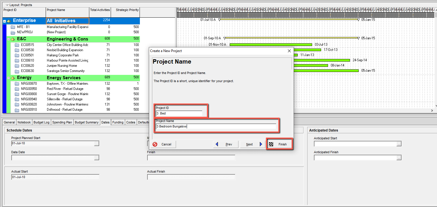 Primavera P6 Enter Project Name