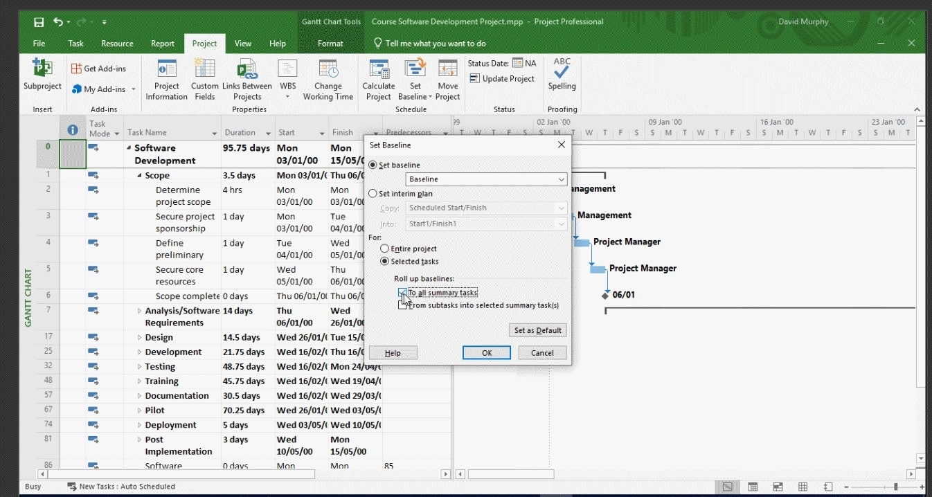 Figure 4 How to set a baseline in microsoft Project