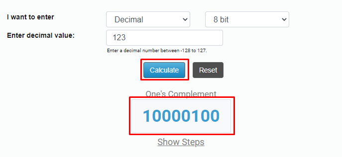 One's complement calculator