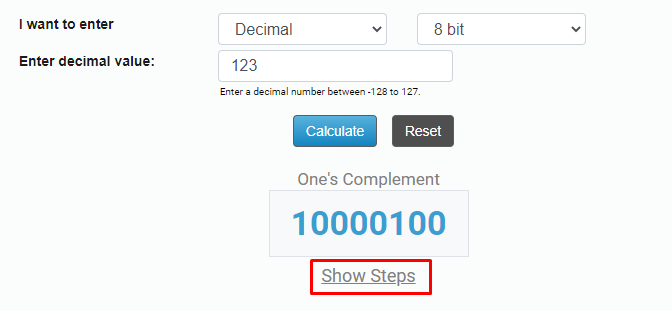 One's complement calculator