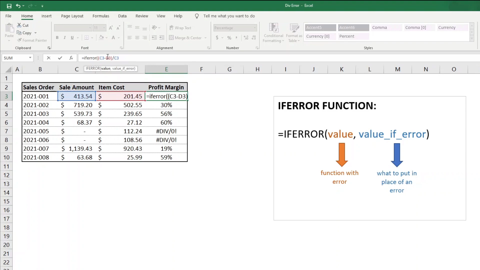 How to correct a #DIV/0! error?