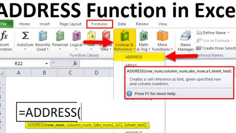 What is the Address Function in Excel ?