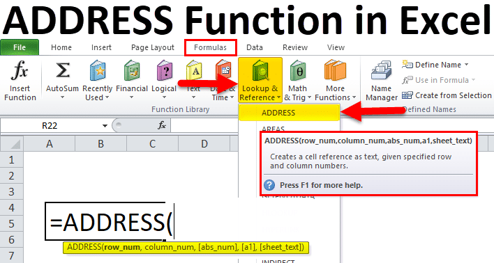 What is the Address Function in Excel ?