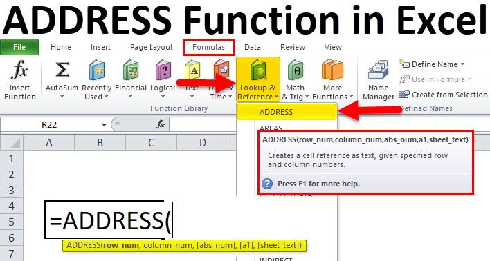 What is the Address Function in Excel ?