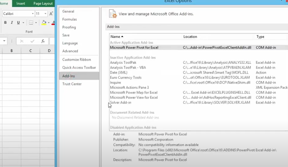 How To Activate Excel Powerpivot Add-Ins Tab