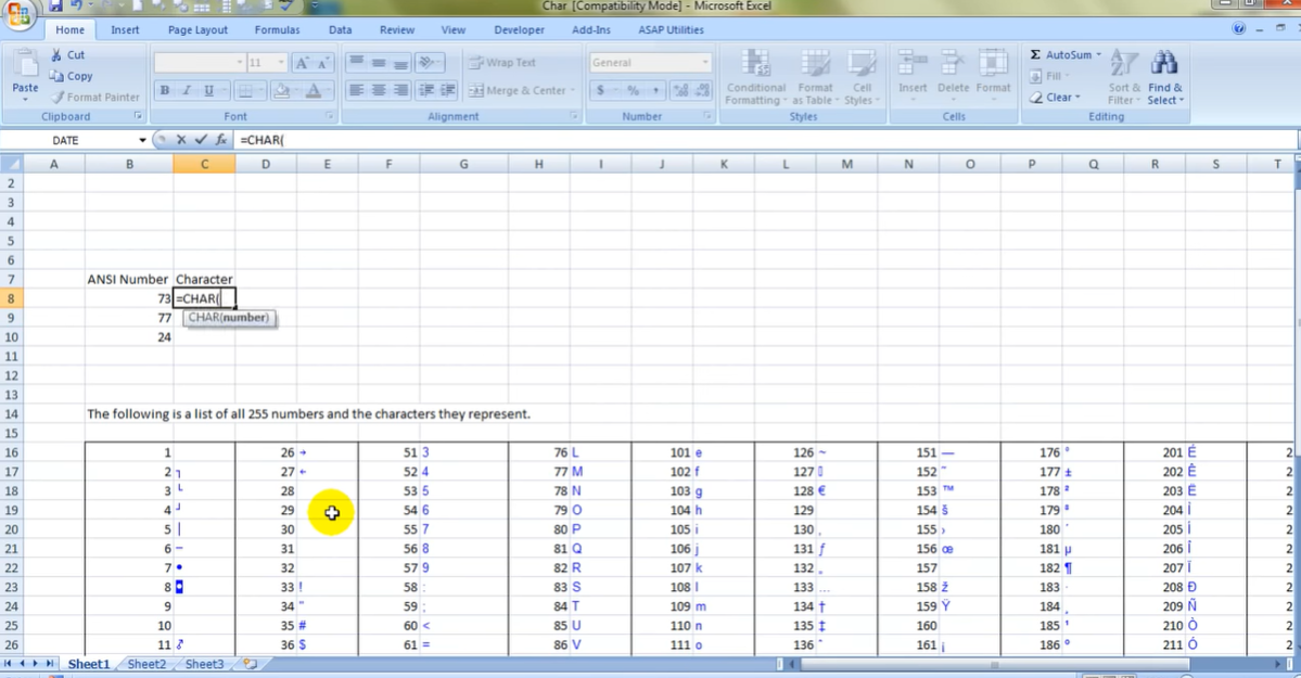 Char Function In Excel