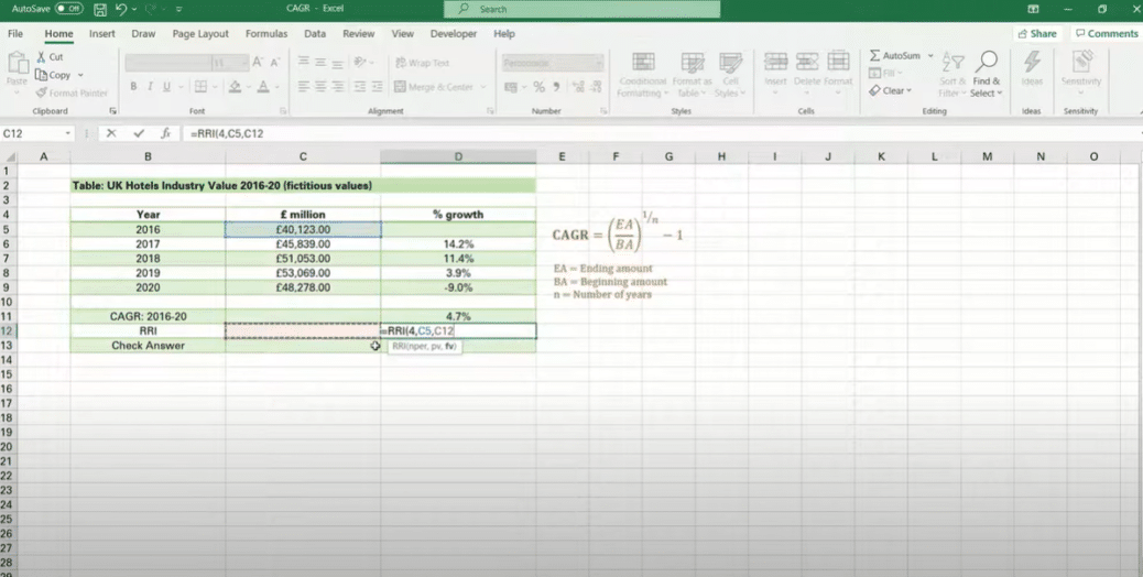 To calculate CAGR in Excel 2010, you must input the formula into an empty cell in your spreadsheet.