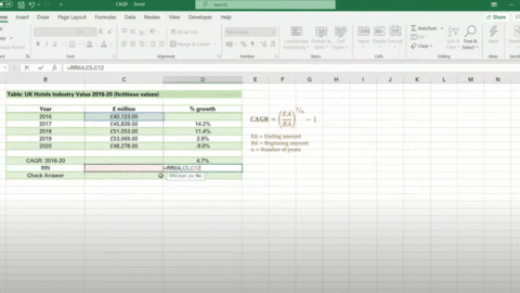 To calculate CAGR in Excel 2010, you must input the formula into an empty cell in your spreadsheet.