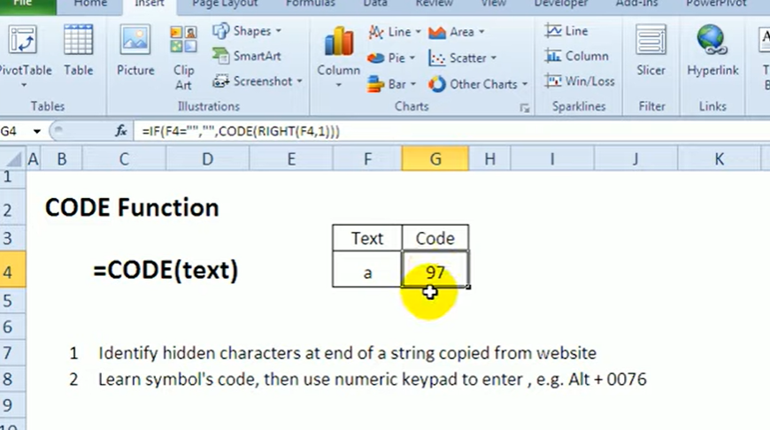 How to use the Excel CODE function? Perfect Function!