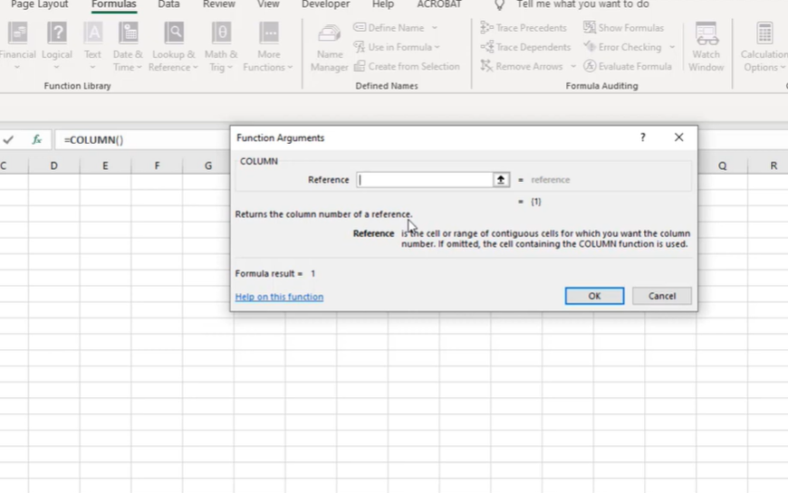 What is the Excel Column Function?