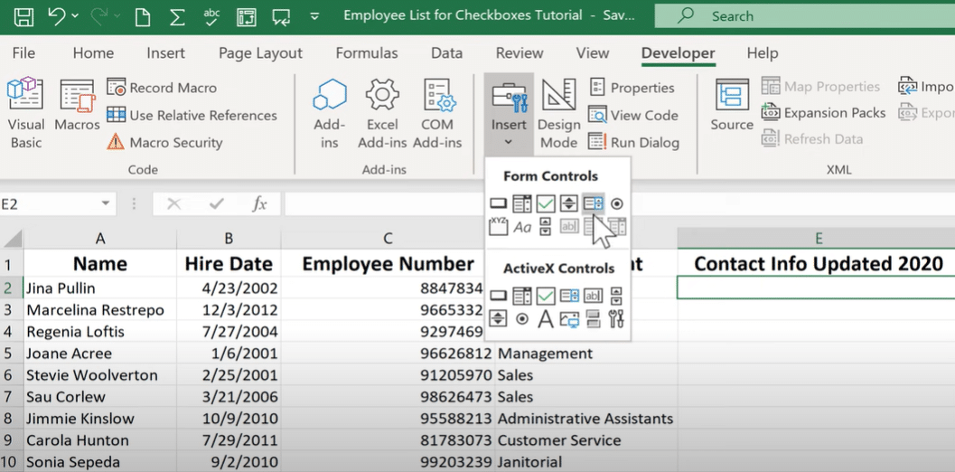 how to make a cell a checkbox in excel