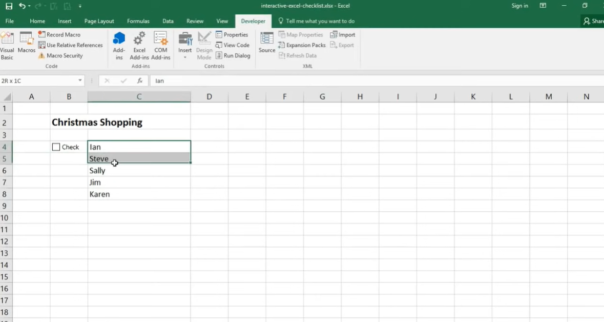 Checklist In Excel