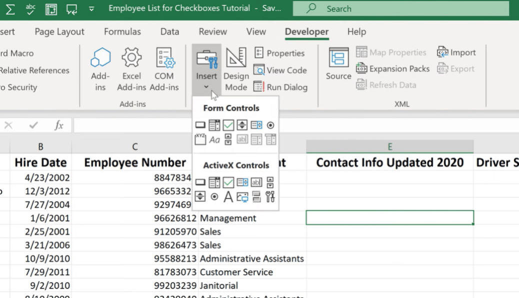 Excel cell a checkbox